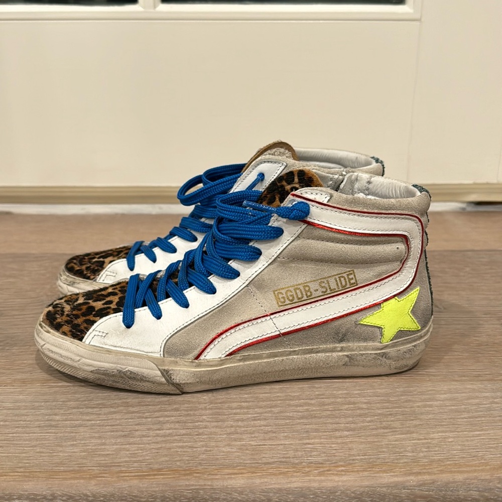 Golden Goose Mid Star Leather Wing-Tip Sneakers - Size 35